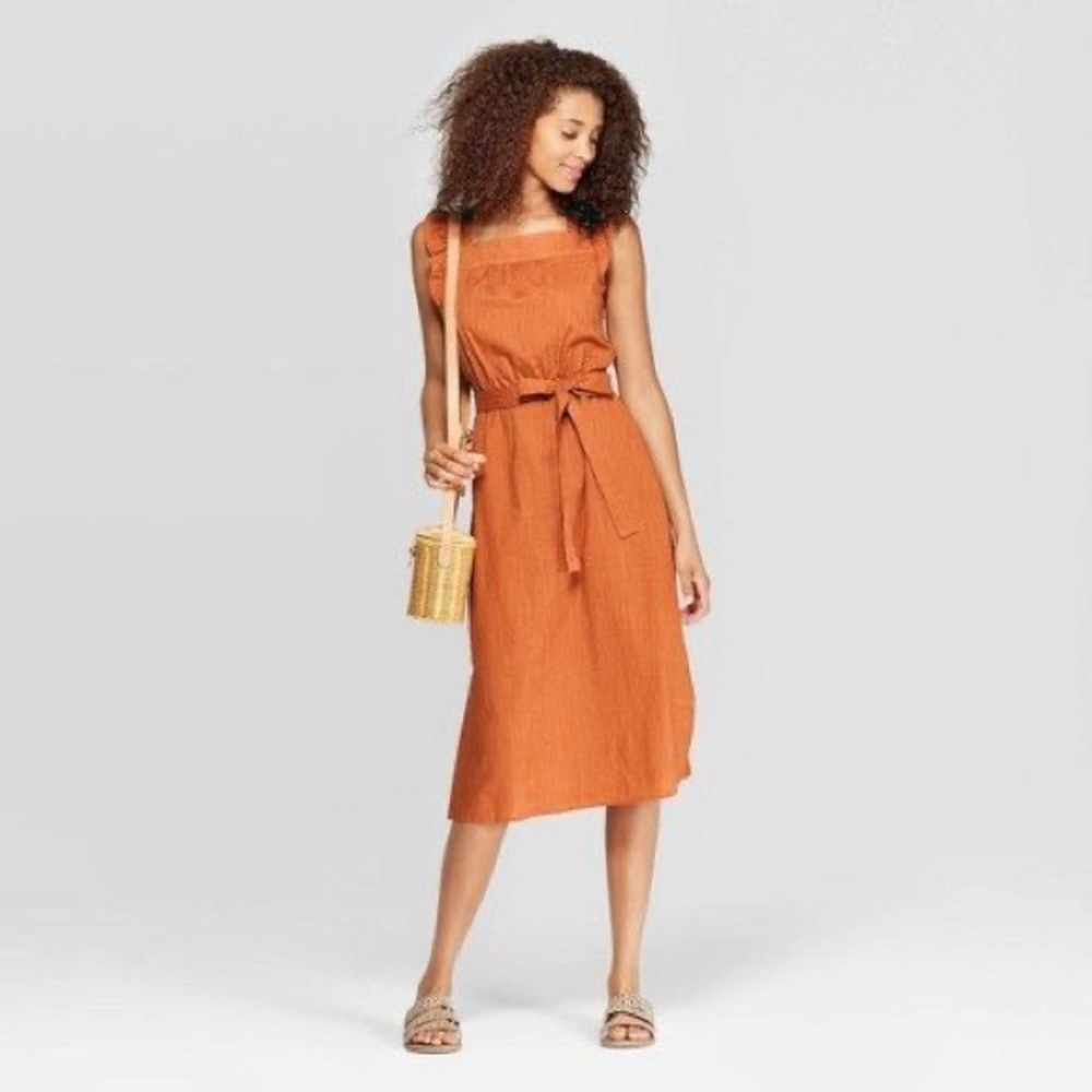 Universal Thread Orange Ruffle Midi Dress